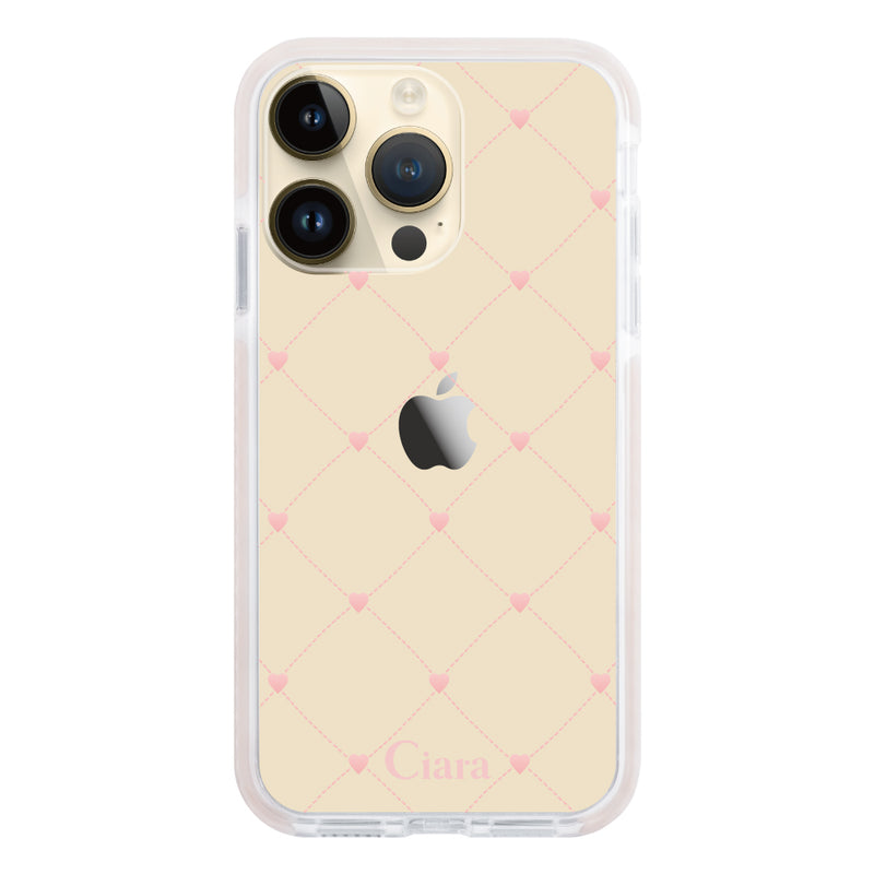 iPhoneケース クッションバンパー 耐衝撃クリアケース ハートキルティング