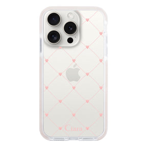 iPhone15ProMax クッションバンパー 耐衝撃クリアケース ハートキルティング ピンク