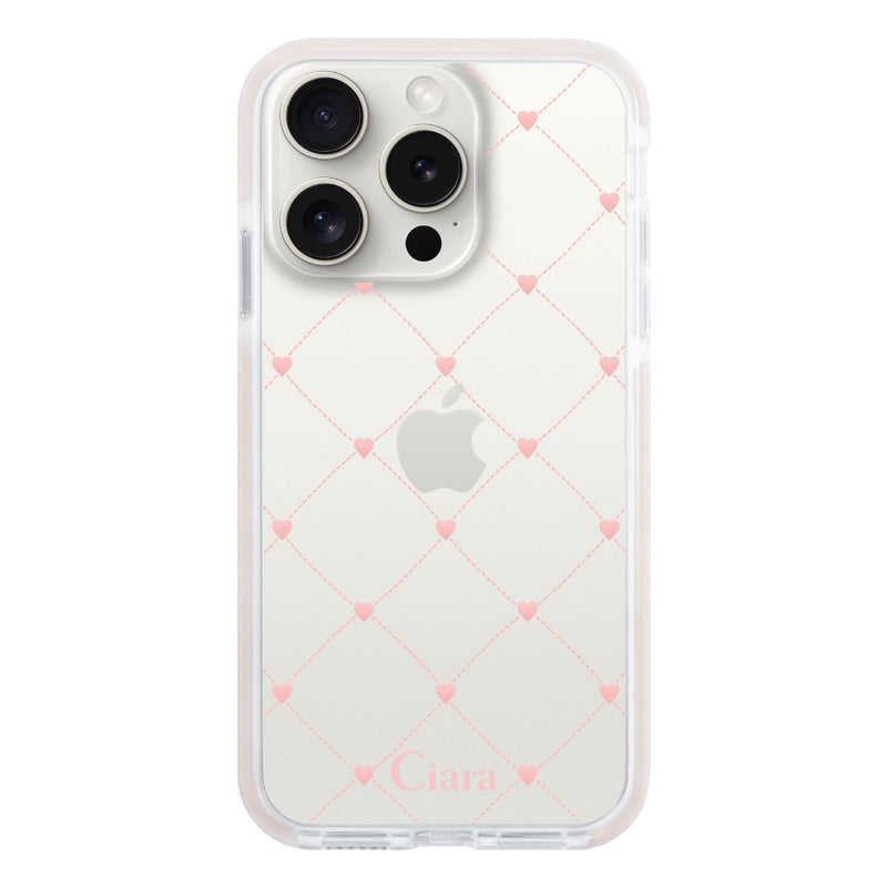 iPhoneケース クッションバンパー 耐衝撃クリアケース ハートキルティング