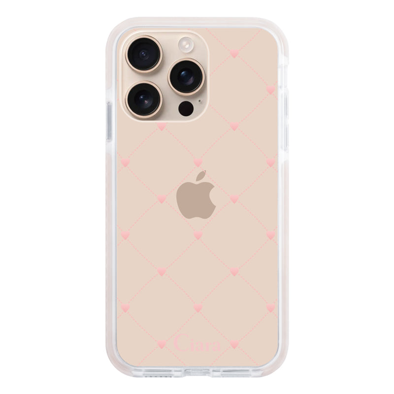 iPhoneケース クッションバンパー 耐衝撃クリアケース ハートキルティング