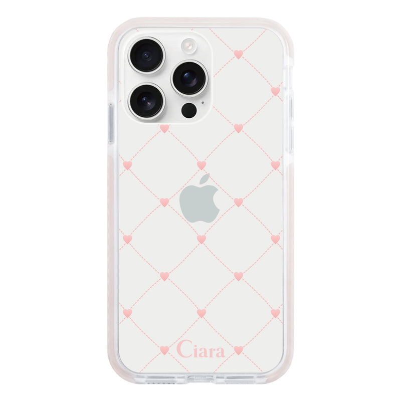 iPhoneケース クッションバンパー 耐衝撃クリアケース ハートキルティング