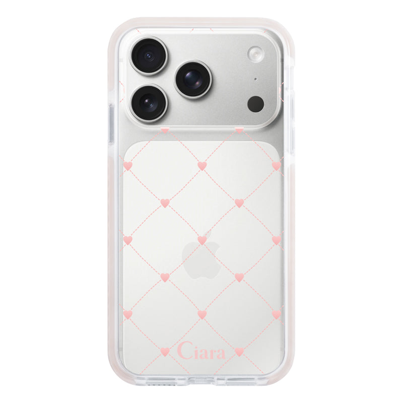 iPhoneケース クッションバンパー 耐衝撃クリアケース ハートキルティング