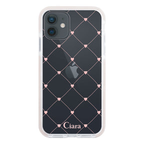 iPhoneXR クッションバンパー 耐衝撃クリアケース ハートキルティング ピンク