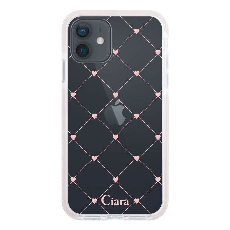 iPhoneケース クッションバンパー 耐衝撃クリアケース ハートキルティング