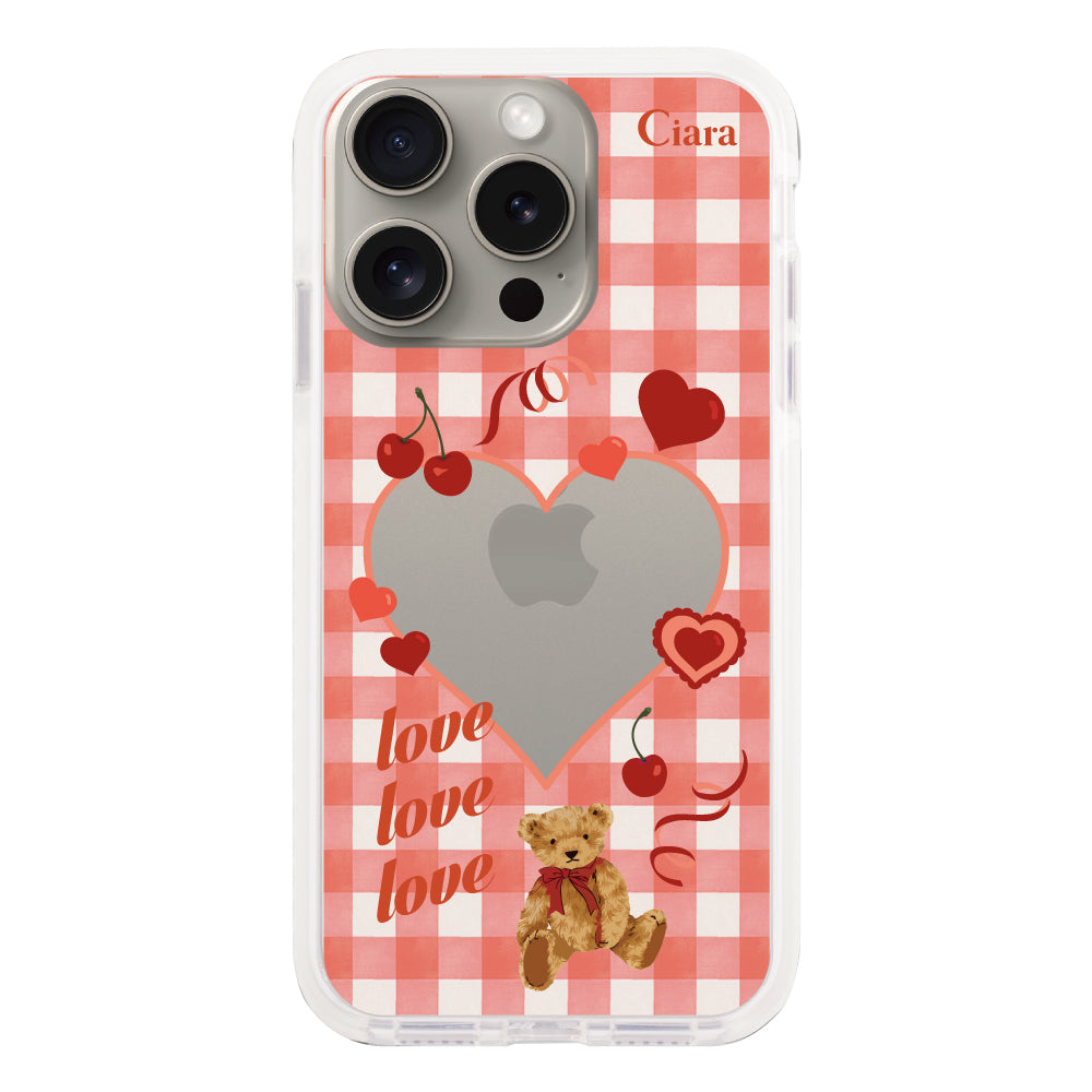 iPhone15Pro クッションバンパー 耐衝撃クリアケース マイスウィーティー レッド