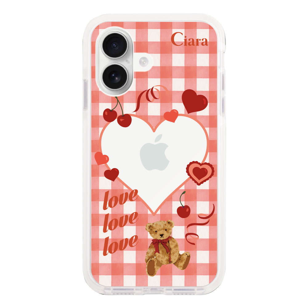 iPhone16 クッションバンパー 耐衝撃クリアケース マイスウィーティー レッド