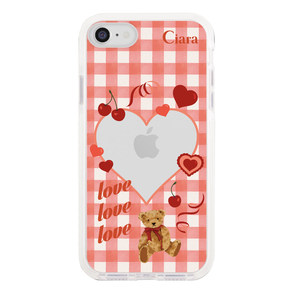 iPhone7/8/SE2/SE3ケース クッションバンパー 耐衝撃クリアケース マイスウィーティー レッド