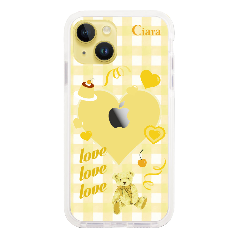 iPhone14Plusケース クッションバンパー 耐衝撃クリアケース マイスウィーティー イエロー