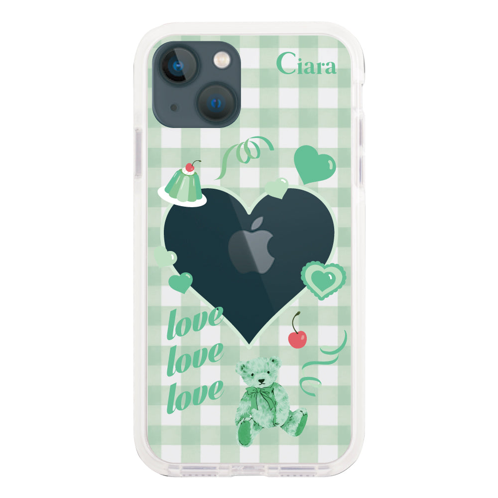 iPhone13mini クッションバンパー 耐衝撃クリアケース マイスウィーティー グリーン