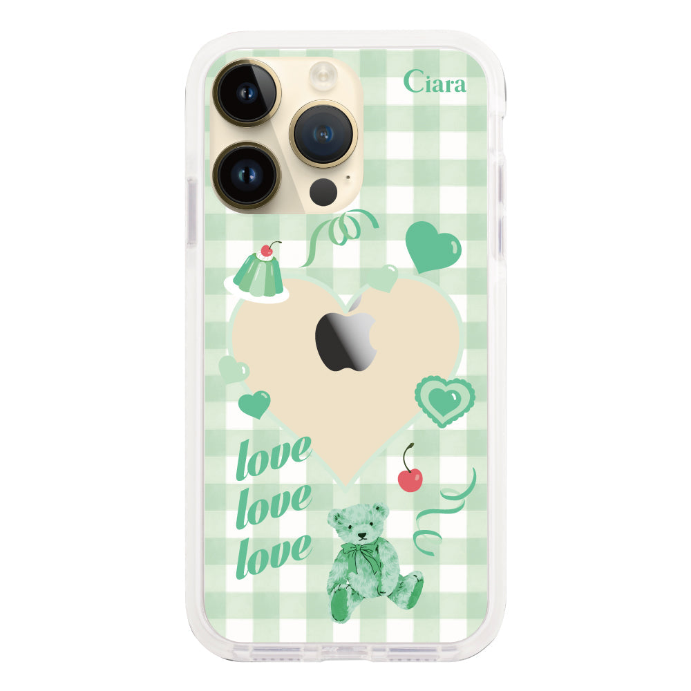 iPhone14Proケース クッションバンパー 耐衝撃クリアケース マイスウィーティー グリーン