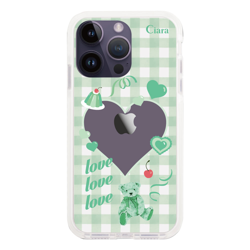 iPhone14ProMax クッションバンパー 耐衝撃クリアケース マイスウィーティー グリーン