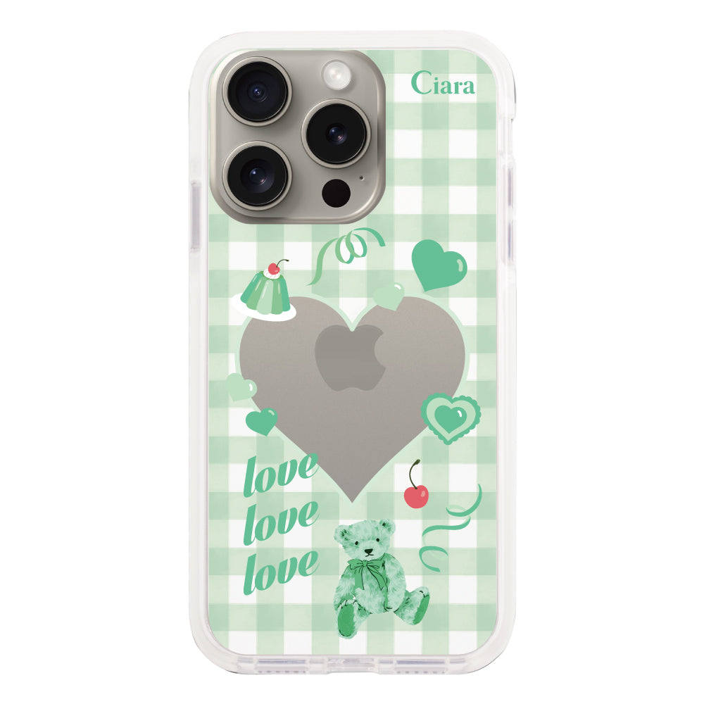 iPhone15Pro クッションバンパー 耐衝撃クリアケース マイスウィーティー グリーン