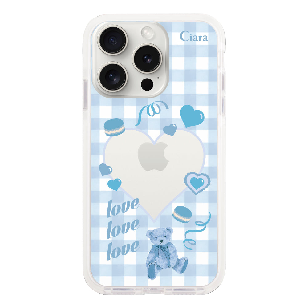 iPhone15ProMax クッションバンパー 耐衝撃クリアケース マイスウィーティー ブルー