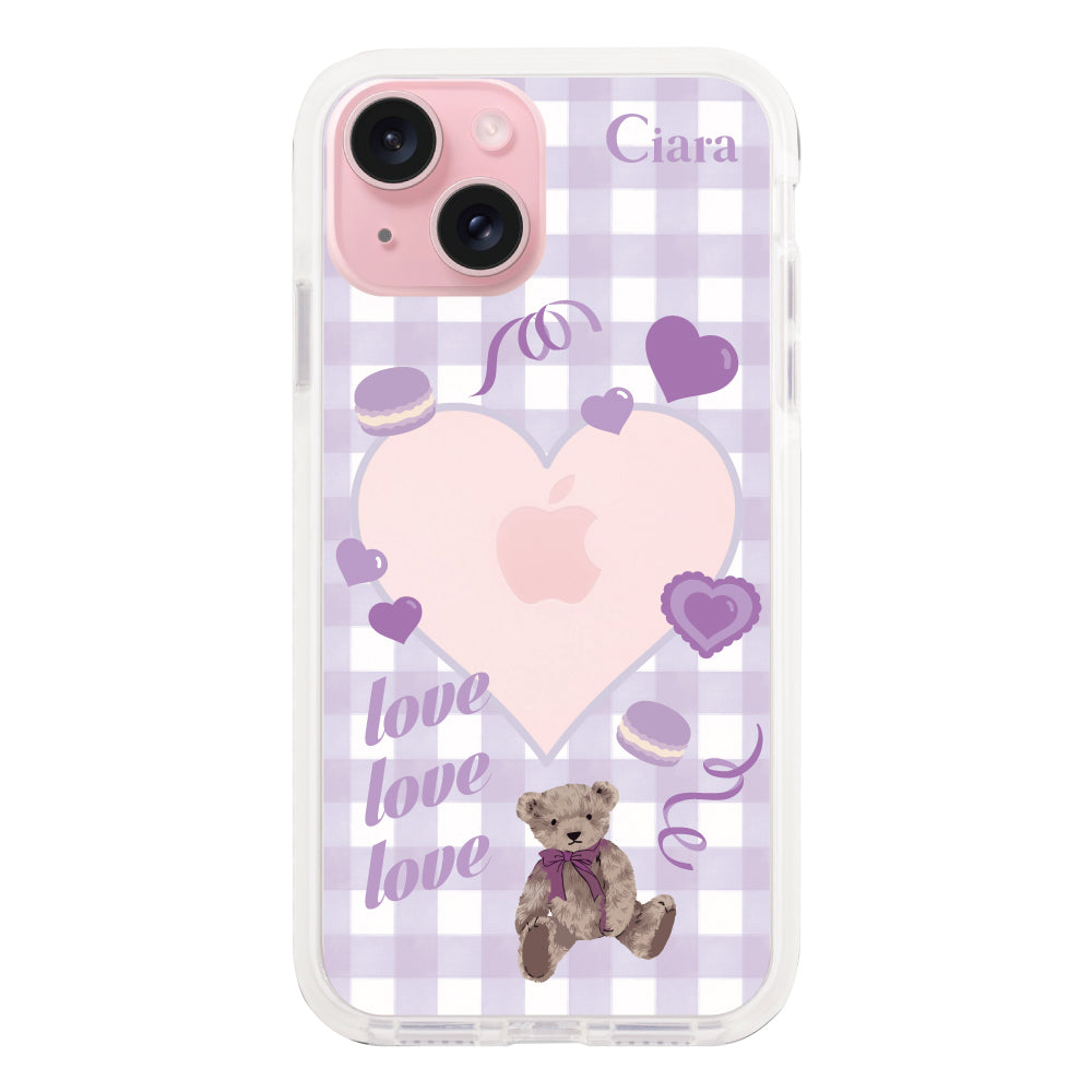 iPhone15ケース クッションバンパー 耐衝撃クリアケース マイスウィーティー パープル