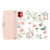 iPhone11ケース 手帳型カード収納レザーケース スプリンクルフラワー ピンク