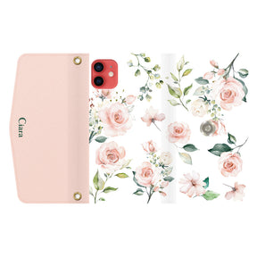 iPhone11ケース 手帳型カード収納レザーケース スプリンクルフラワー ピンク