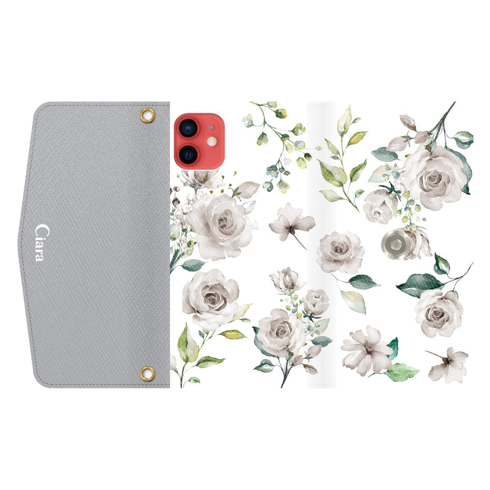 iPhone11ケース 手帳型カード収納レザーケース スプリンクルフラワー イエロー