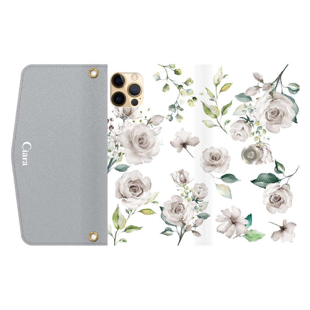 iPhone11ProMaxケース 手帳型カード収納レザーケース スプリンクルフラワー イエロー