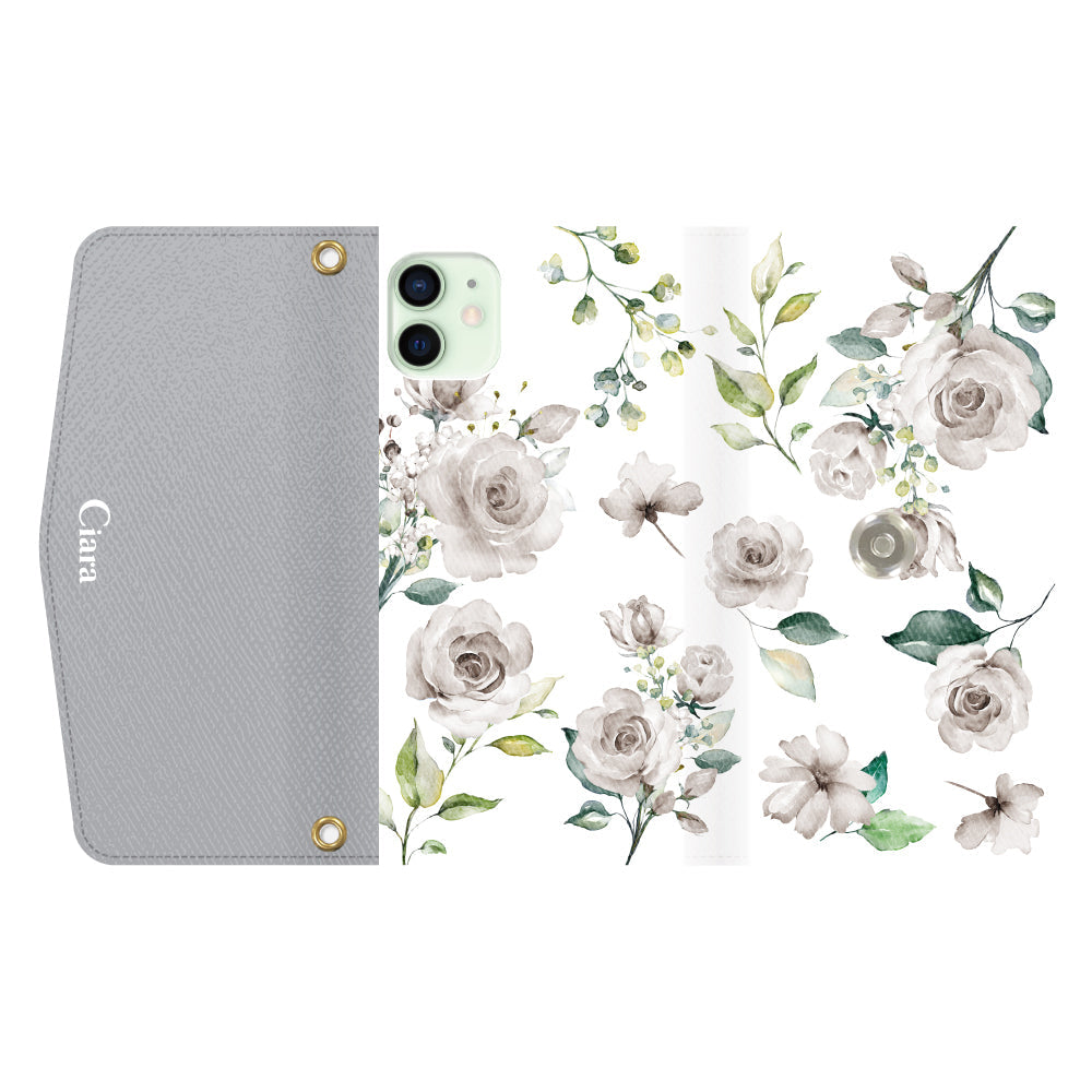 iPhone12miniケース 手帳型カード収納レザーケース スプリンクルフラワー イエロー