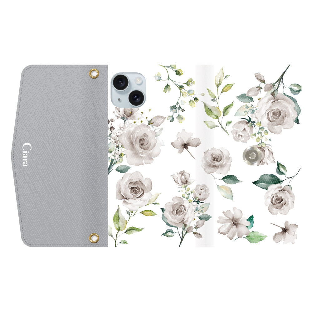 iPhone15Plusケース 手帳型カード収納レザーケース スプリンクルフラワー イエロー