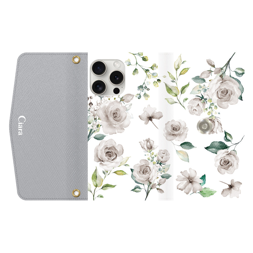 iPhone15ProMaxケース 手帳型カード収納レザーケース スプリンクルフラワー イエロー