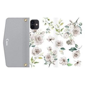 iPhoneXRケース 手帳型カード収納レザーケース スプリンクルフラワー イエロー