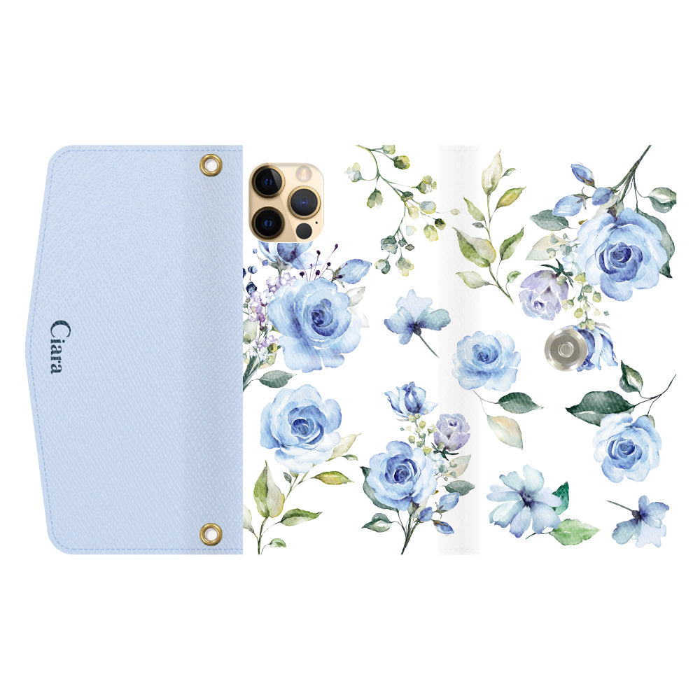 iPhone11Proケース 手帳型カード収納レザーケース スプリンクルフラワー パープル