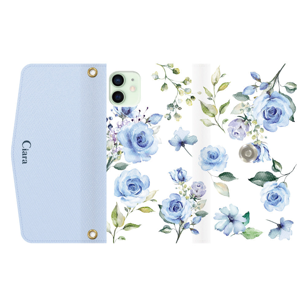 iPhone12miniケース 手帳型カード収納レザーケース スプリンクルフラワー パープル