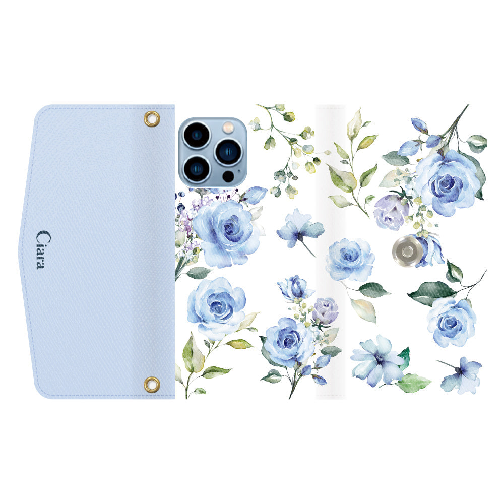 iPhone13ProMaxケース 手帳型カード収納レザーケース スプリンクルフラワー パープル