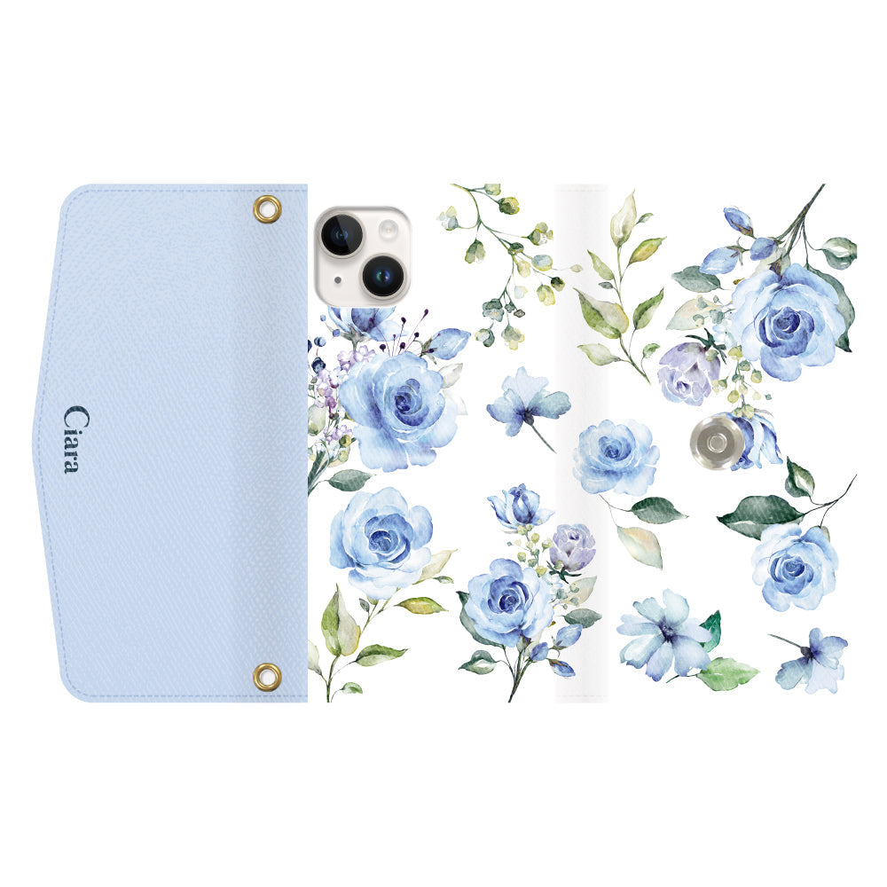 iPhone14ケース 手帳型カード収納レザーケース スプリンクルフラワー パープル