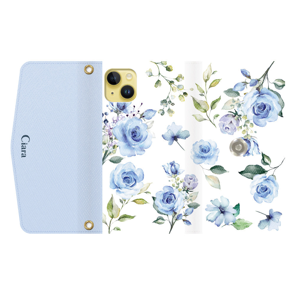 iPhone14Plusケース 手帳型カード収納レザーケース スプリンクルフラワー パープル