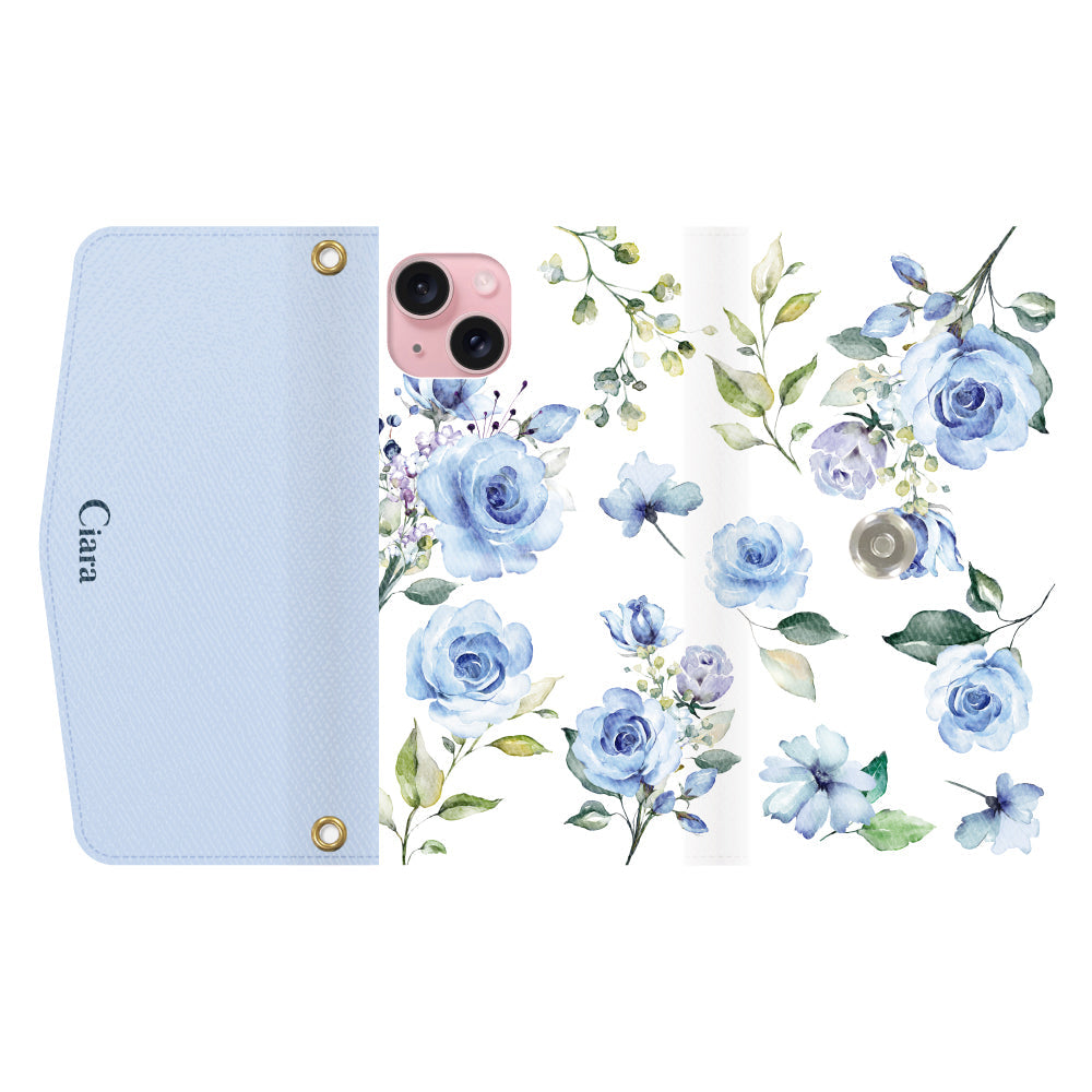 iPhone15ケース 手帳型カード収納レザーケース スプリンクルフラワー パープル