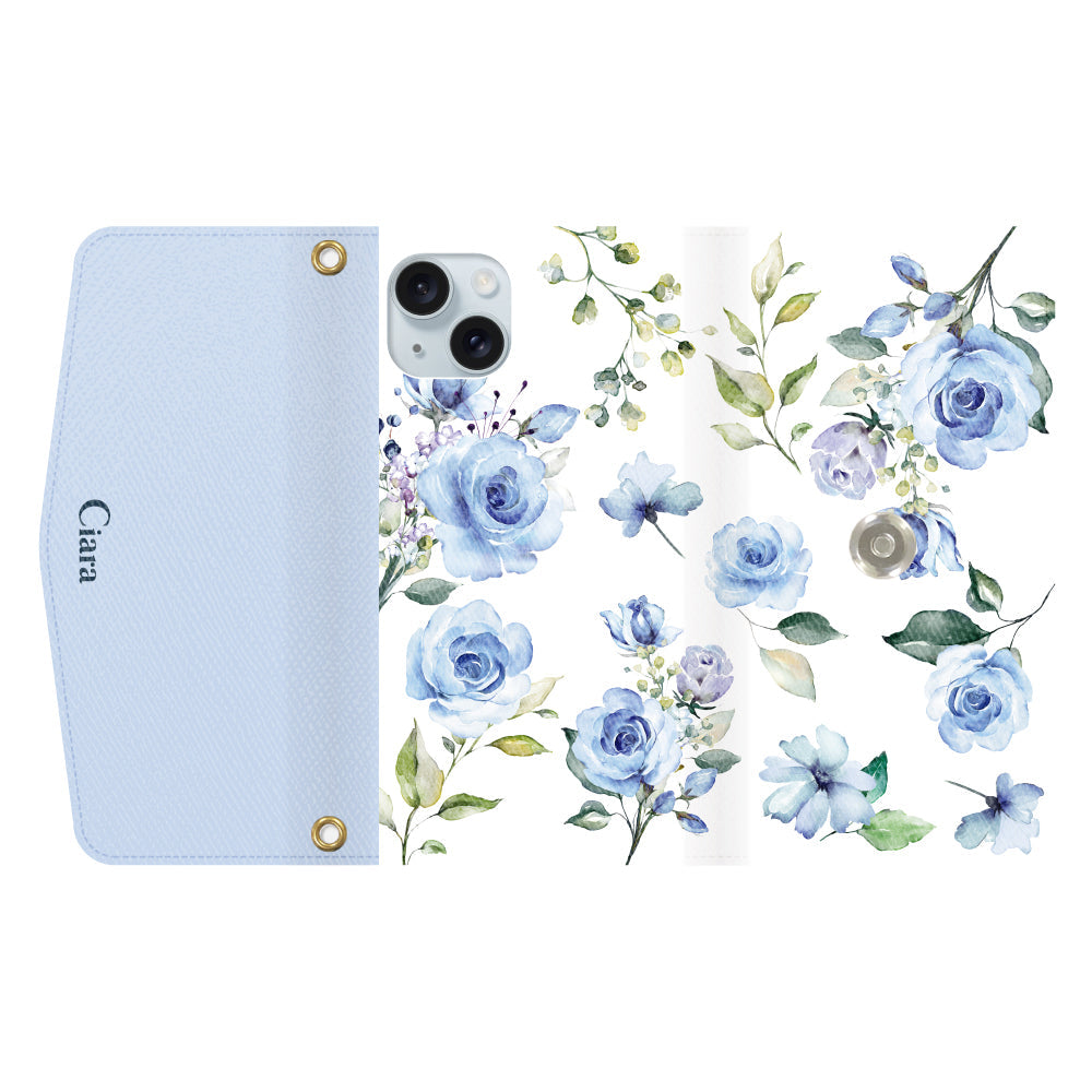 iPhone15Plusケース 手帳型カード収納レザーケース スプリンクルフラワー パープル