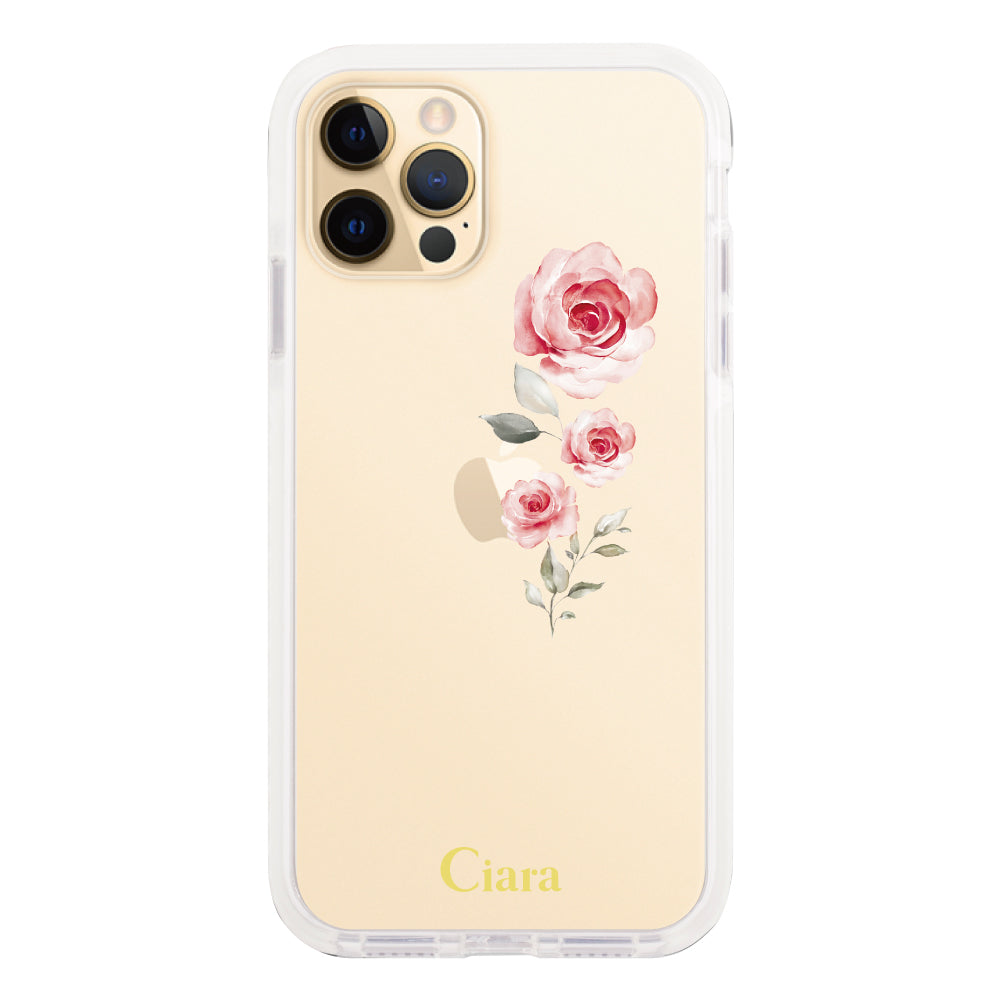 iPhone11ProMax クッションバンパー 耐衝撃クリアケース ヴァーティカルフラワー ピンク