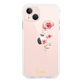 iPhone13 クッションバンパー 耐衝撃クリアケース ヴァーティカルフラワー ピンク