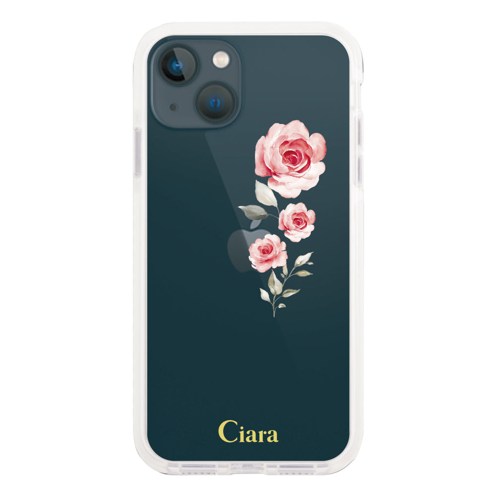 iPhone13mini クッションバンパー 耐衝撃クリアケース ヴァーティカルフラワー ピンク