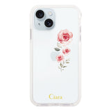 iPhone15Plus クッションバンパー 耐衝撃クリアケース ヴァーティカルフラワー ピンク