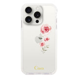 iPhone15ProMax クッションバンパー 耐衝撃クリアケース ヴァーティカルフラワー ピンク