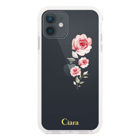 iPhoneXR クッションバンパー 耐衝撃クリアケース ヴァーティカルフラワー ピンク