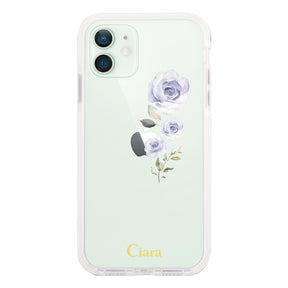 iPhone12mini クッションバンパー 耐衝撃クリアケース ヴァーティカルフラワー イエロー