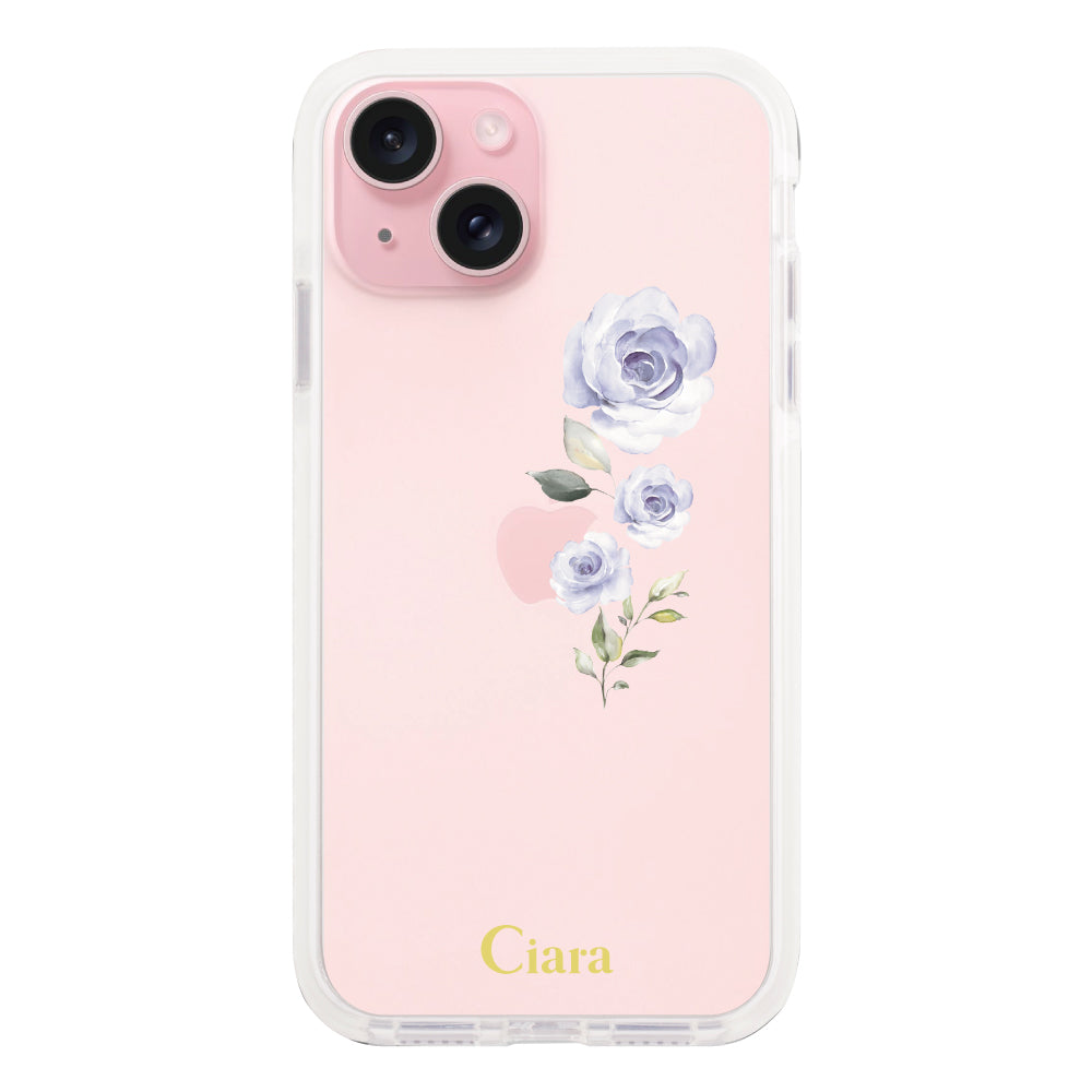 iPhone15 クッションバンパー 耐衝撃クリアケース ヴァーティカルフラワー イエロー