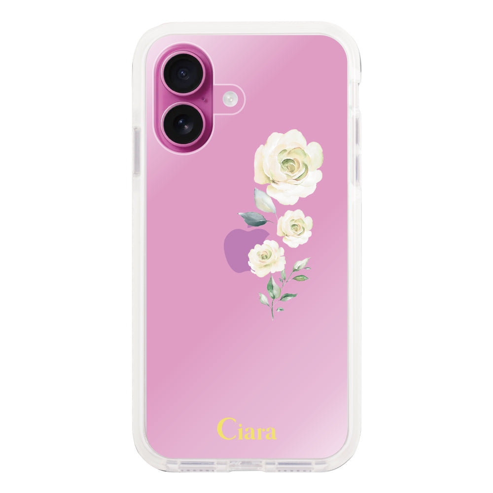 iPhone16Plus クッションバンパー 耐衝撃クリアケース ヴァーティカルフラワー イエロー