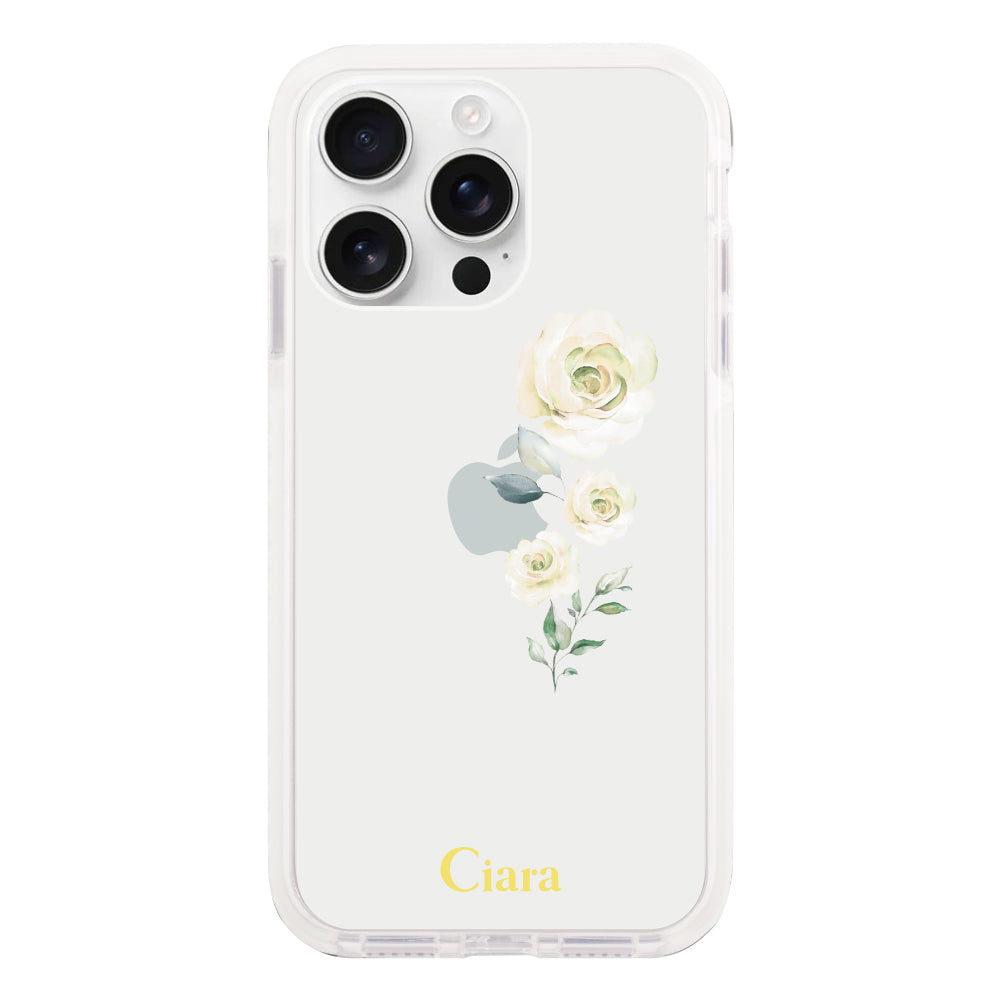 iPhone16ProMax クッションバンパー 耐衝撃クリアケース ヴァーティカルフラワー イエロー