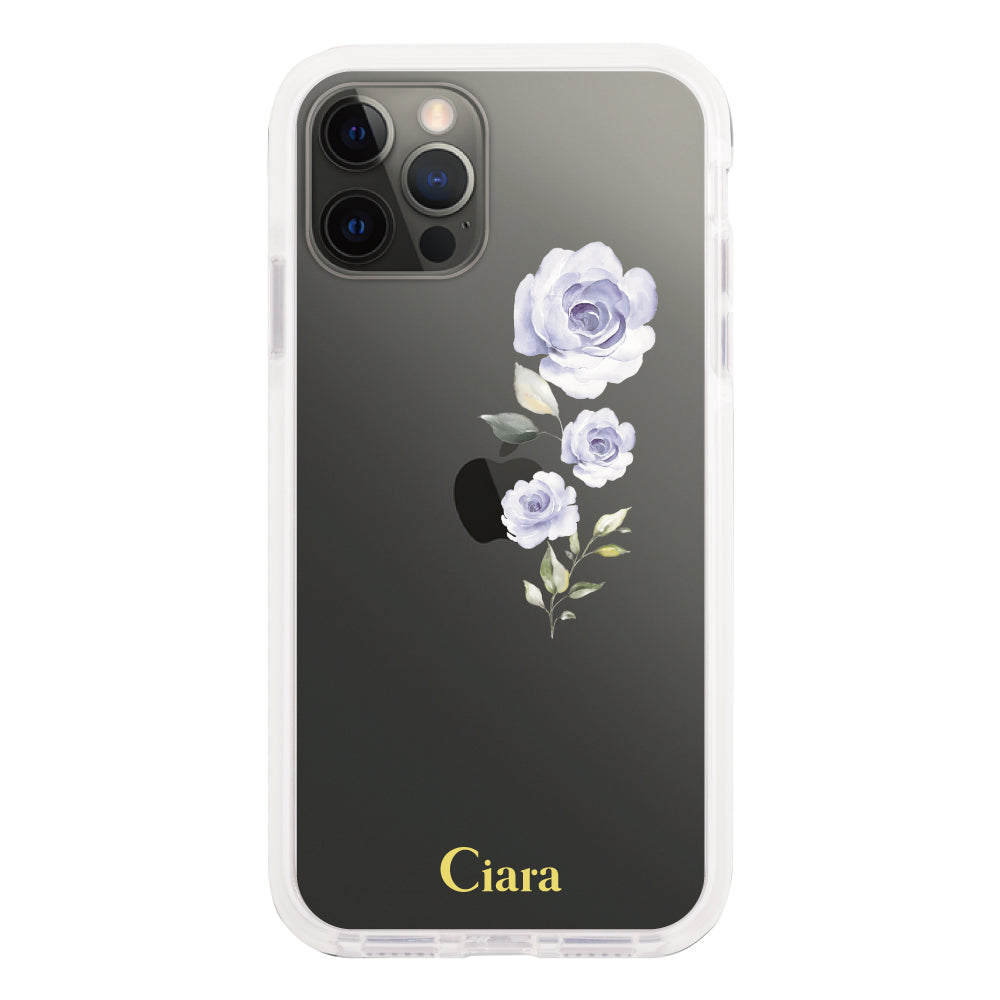 iPhoneX/XS クッションバンパー 耐衝撃クリアケース ヴァーティカルフラワー イエロー