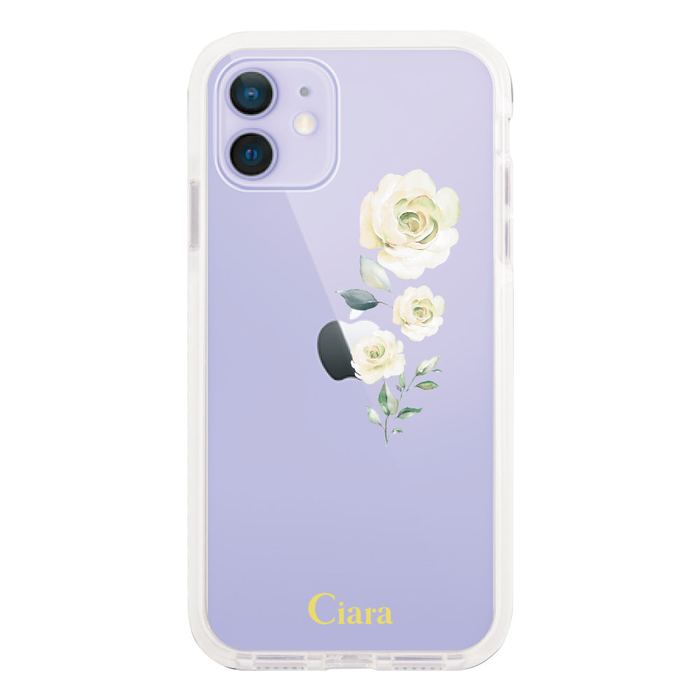iPhone12/12Pro クッションバンパー 耐衝撃クリアケース ヴァーティカルフラワー ブルー