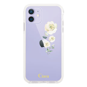 iPhone12/12Pro クッションバンパー 耐衝撃クリアケース ヴァーティカルフラワー ブルー