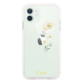 iPhone12mini クッションバンパー 耐衝撃クリアケース ヴァーティカルフラワー ブルー