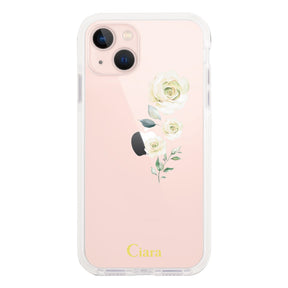 iPhone13 クッションバンパー 耐衝撃クリアケース ヴァーティカルフラワー ブルー