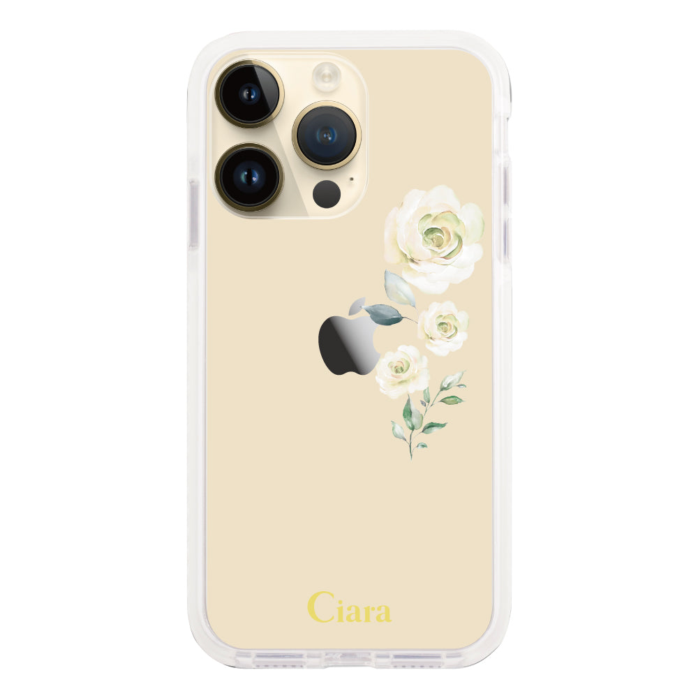 iPhone14Pro クッションバンパー 耐衝撃クリアケース ヴァーティカルフラワー ブルー