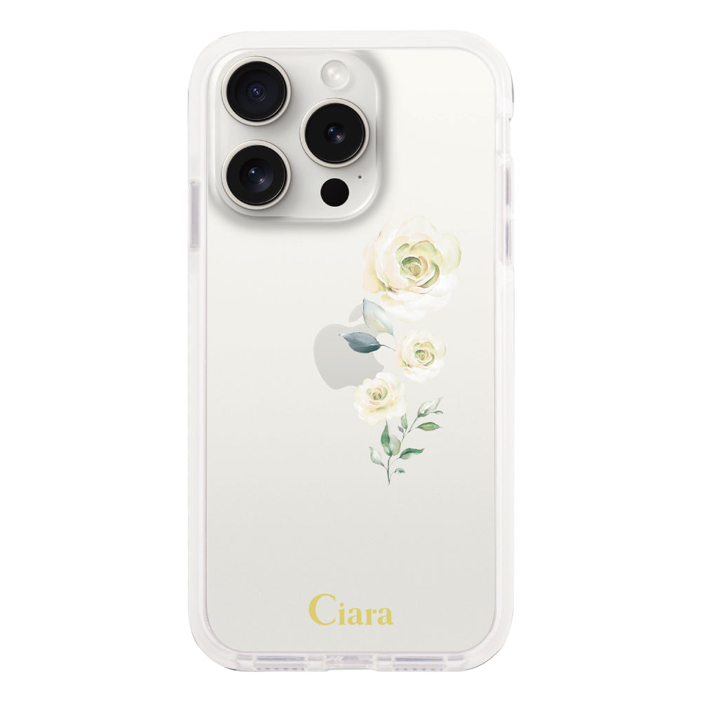 iPhone15ProMax クッションバンパー 耐衝撃クリアケース ヴァーティカルフラワー ブルー
